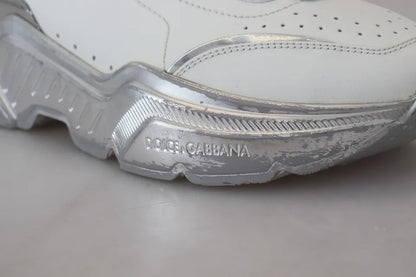 Dolce & Gabbana White Silver Leather Daymaster Sneakers Shoes by Dolce & Gabbana