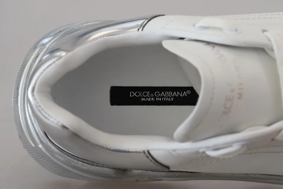 Dolce & Gabbana White Silver Leather Daymaster Sneakers Shoes by Dolce & Gabbana