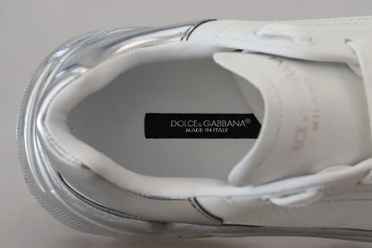 Dolce & Gabbana White Silver Leather Daymaster Sneakers Shoes by Dolce & Gabbana
