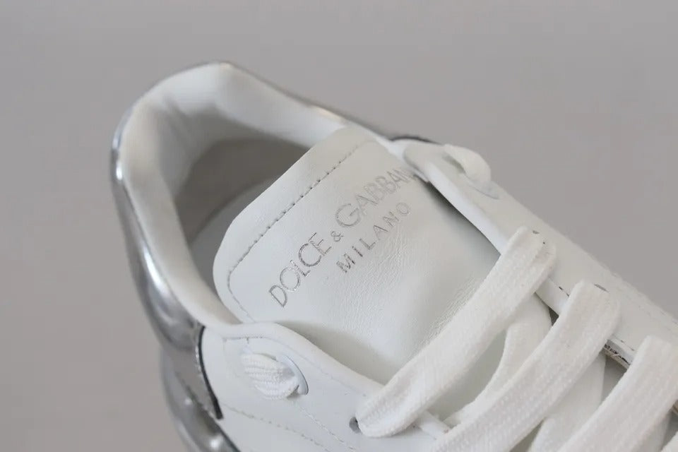 Dolce & Gabbana White Silver Leather Daymaster Sneakers Shoes by Dolce & Gabbana