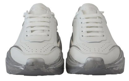 Dolce & Gabbana White Silver Leather Daymaster Sneakers Shoes by Dolce & Gabbana