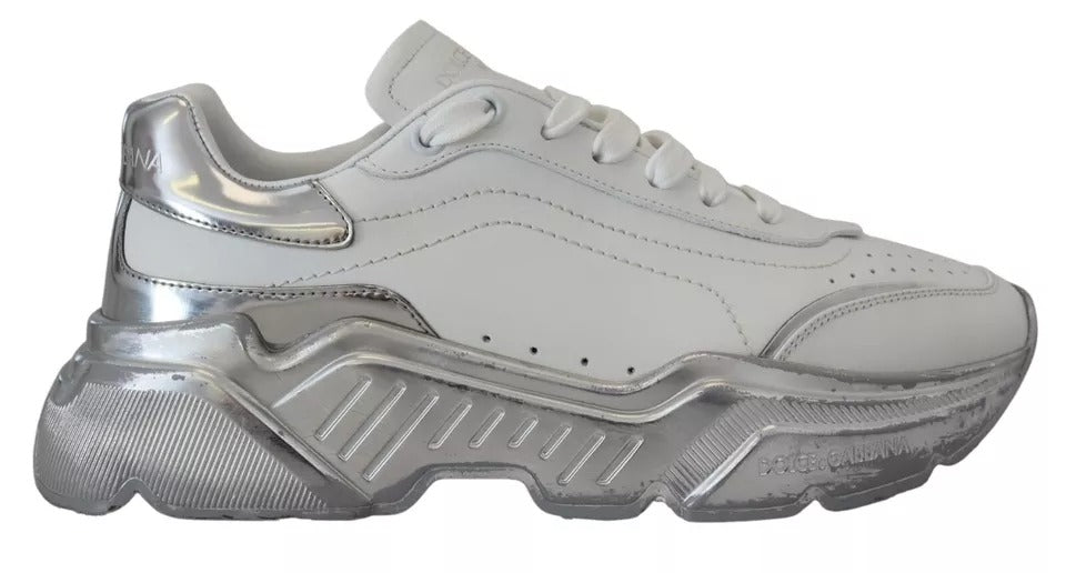 Dolce & Gabbana White Silver Leather Daymaster Sneakers Shoes by Dolce & Gabbana