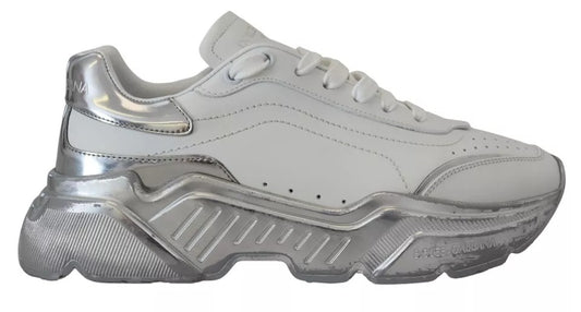 Dolce & Gabbana White Silver Leather Daymaster Sneakers Shoes by Dolce & Gabbana