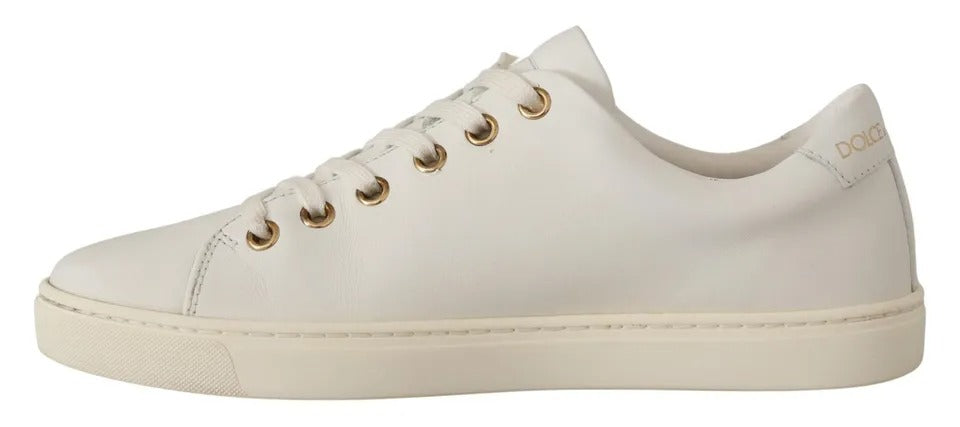 Dolce & Gabbana White Leather Gold Red Heart Sneakers Shoes by Dolce & Gabbana