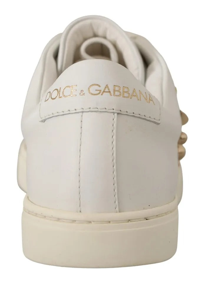 Dolce & Gabbana White Leather Gold Red Heart Sneakers Shoes by Dolce & Gabbana