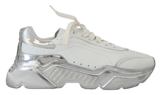 Dolce & Gabbana White Silver Leather Daymaster Women Sneakers Shoes by Dolce & Gabbana