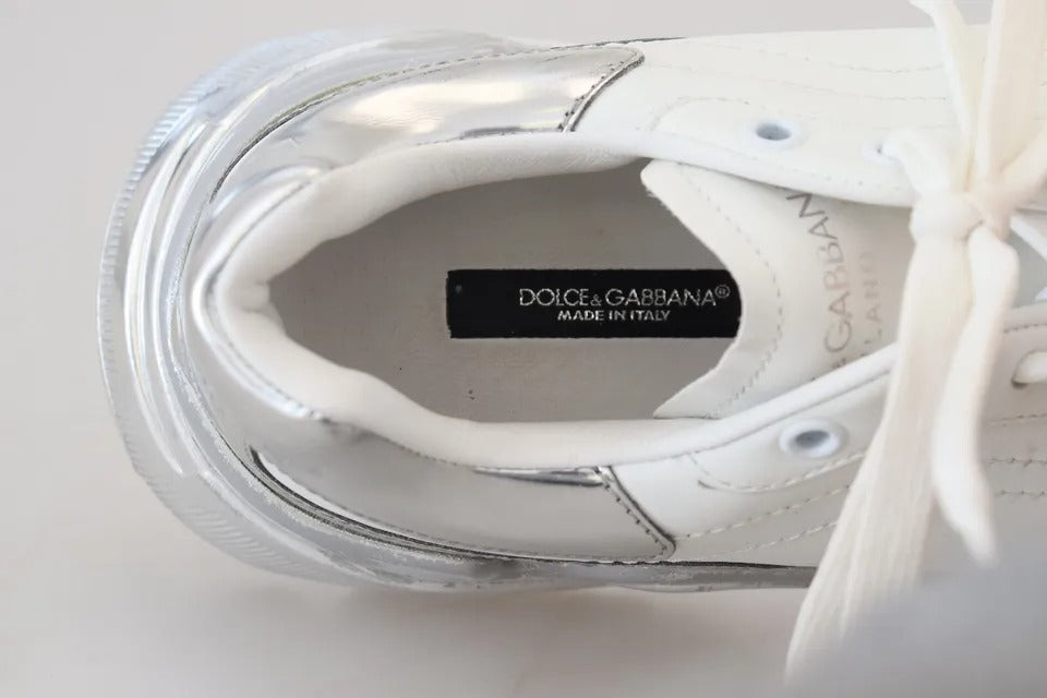 Dolce & Gabbana White Silver Leather Daymaster Women Sneakers Shoes by Dolce & Gabbana