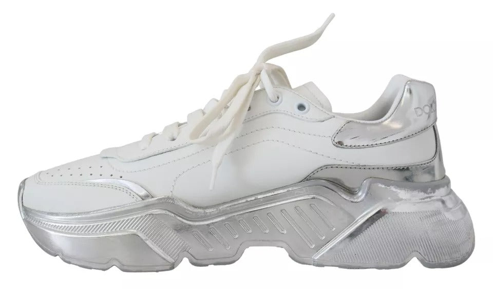 Dolce & Gabbana White Silver Leather Daymaster Women Sneakers Shoes by Dolce & Gabbana