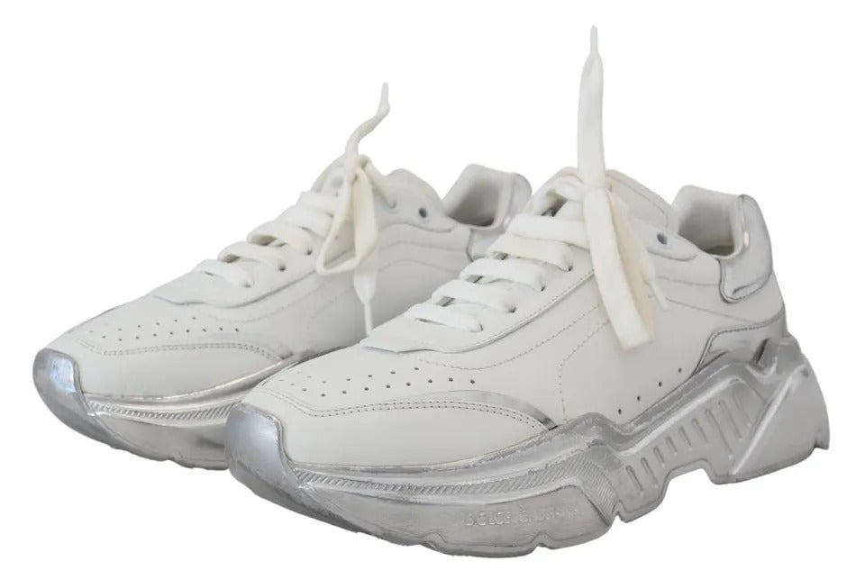 Dolce & Gabbana White Silver Leather Daymaster Women Sneakers Shoes by Dolce & Gabbana
