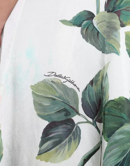 Jupe mi-longue trapèze taille haute à imprimé roses blanches Dolce &amp; Gabbana