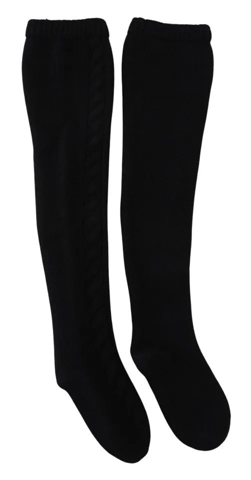 Chaussettes longues en laine noire tricotée Dolce &amp; Gabbana pour femme