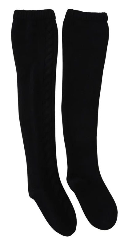 Chaussettes longues en laine noire tricotée Dolce &amp; Gabbana pour femme