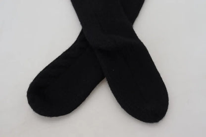 Chaussettes longues en laine noire tricotée Dolce &amp; Gabbana pour femme