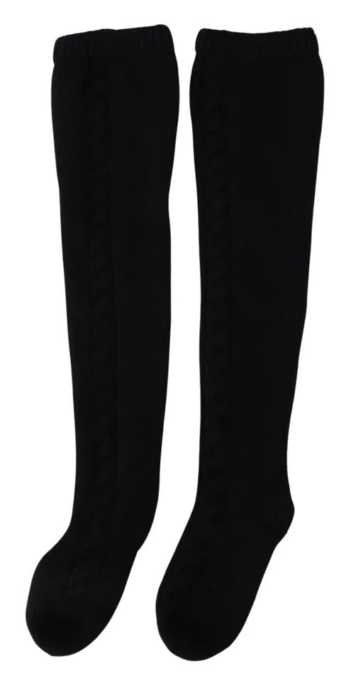 Chaussettes longues en laine noire tricotée Dolce &amp; Gabbana pour femme
