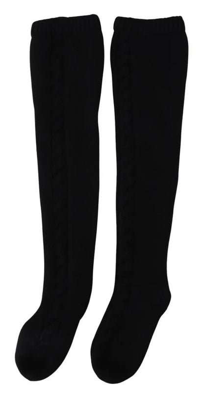 Chaussettes longues en laine noire tricotée Dolce &amp; Gabbana pour femme