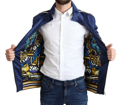 Pull rayé King Bee à patch héraldique bleu Dolce &amp; Gabbana