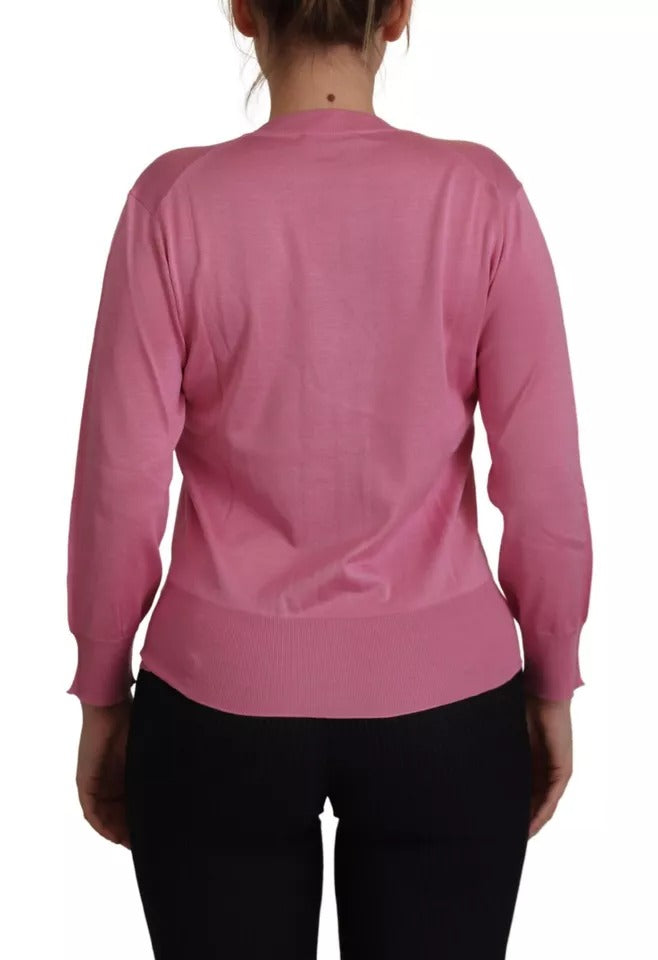 Dolce & Gabbana Pink 100% Silk Button Down Cardigan Sweater by Dolce & Gabbana