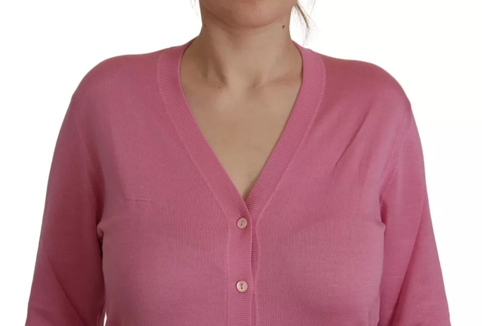 Dolce & Gabbana Pink 100% Silk Button Down Cardigan Sweater by Dolce & Gabbana