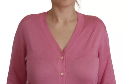 Dolce & Gabbana Pink 100% Silk Button Down Cardigan Sweater by Dolce & Gabbana