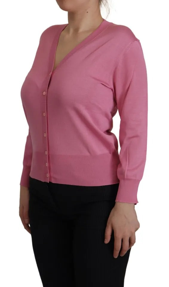Dolce & Gabbana Pink 100% Silk Button Down Cardigan Sweater by Dolce & Gabbana