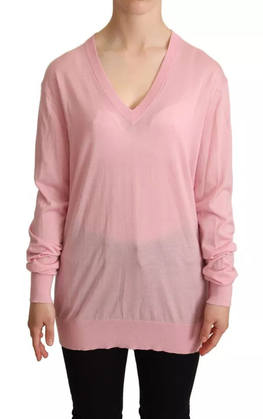 Dolce & Gabbana Pink V-neck Women Pullover Cashmere Sweater by Dolce & Gabbana
