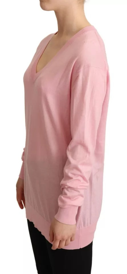 Dolce & Gabbana Pink V-neck Women Pullover Cashmere Sweater by Dolce & Gabbana