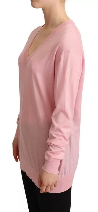 Dolce & Gabbana Pink V-neck Women Pullover Cashmere Sweater by Dolce & Gabbana