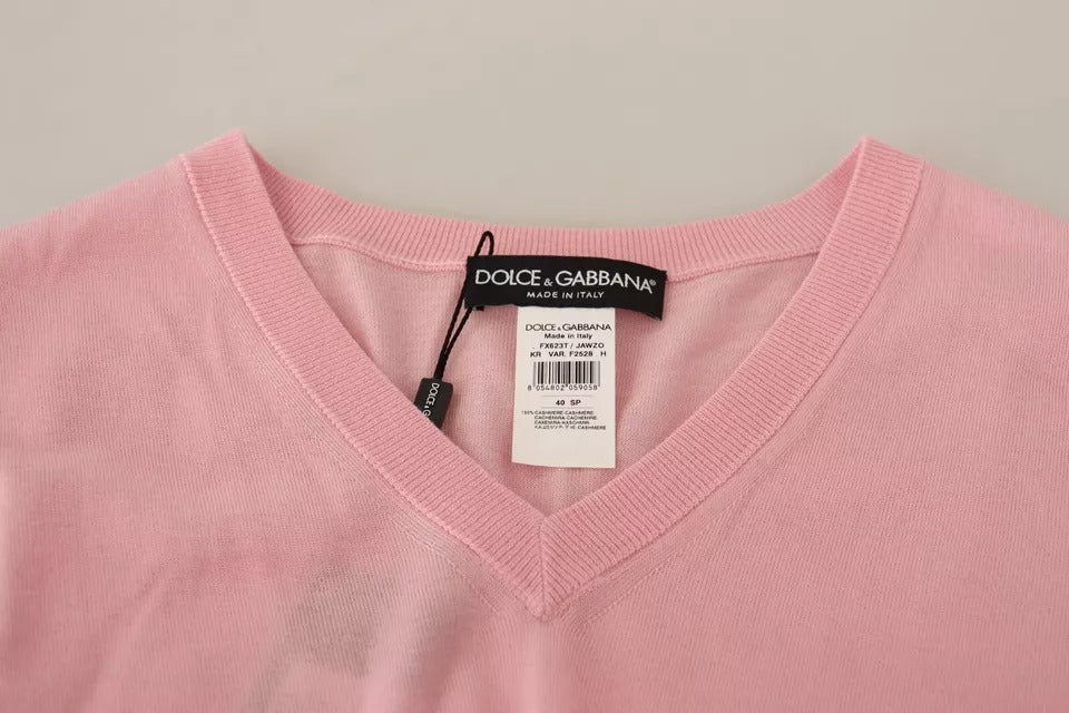 Dolce & Gabbana Pink V-neck Women Pullover Cashmere Sweater by Dolce & Gabbana