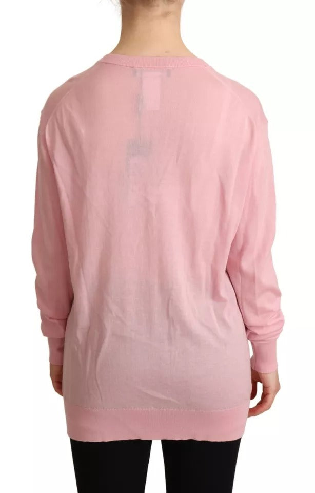 Dolce & Gabbana Pink V-neck Women Pullover Cashmere Sweater by Dolce & Gabbana