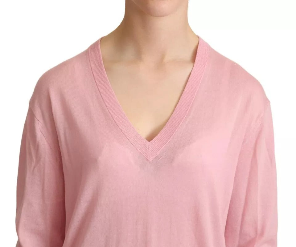 Dolce & Gabbana Pink V-neck Women Pullover Cashmere Sweater by Dolce & Gabbana