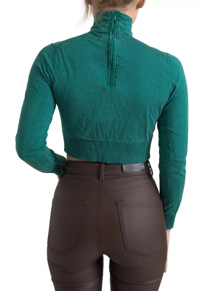 Dolce & Gabbana Dark Green Turtleneck Cropped Pullover Sweater by Dolce & Gabbana