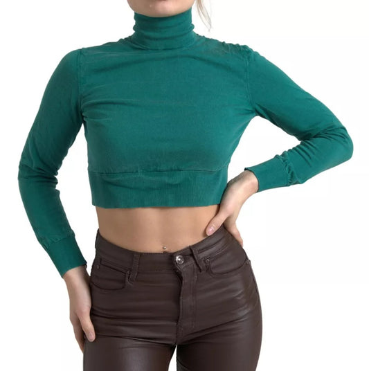 Dolce & Gabbana Dark Green Turtleneck Cropped Pullover Sweater by Dolce & Gabbana