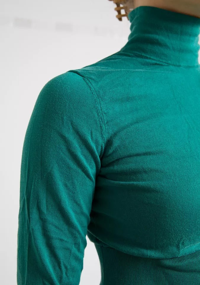 Dolce & Gabbana Dark Green Turtleneck Cropped Pullover Sweater by Dolce & Gabbana
