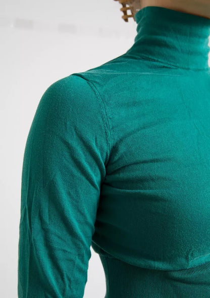 Dolce & Gabbana Dark Green Turtleneck Cropped Pullover Sweater by Dolce & Gabbana