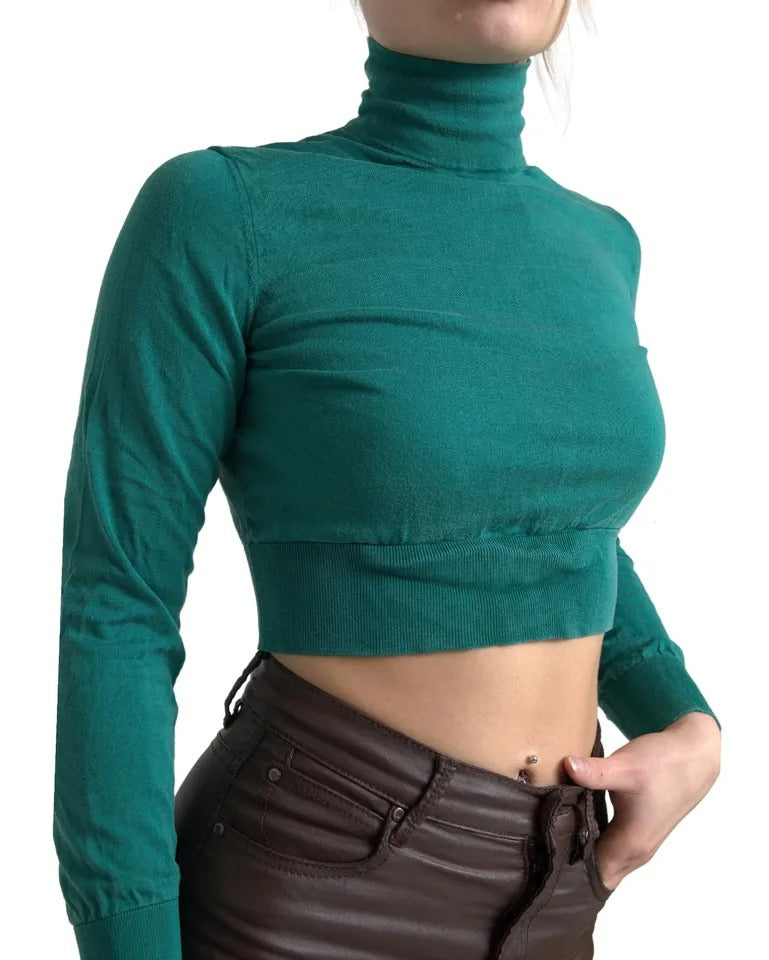 Dolce & Gabbana Dark Green Turtleneck Cropped Pullover Sweater by Dolce & Gabbana