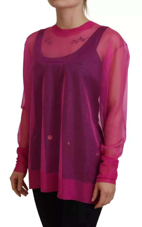 Dolce & Gabbana Fuchsia Polyester Crewneck Pullover Sweater by Dolce & Gabbana