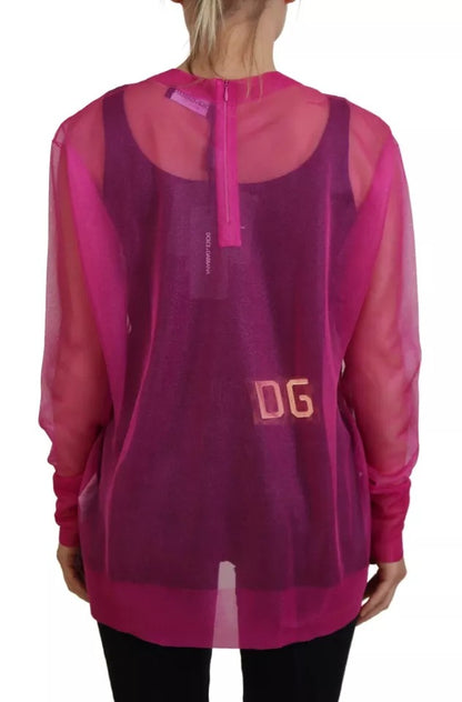 Dolce & Gabbana Fuchsia Polyester Crewneck Pullover Sweater by Dolce & Gabbana