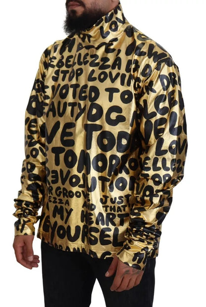 Dolce & Gabbana Gold Logo Print Turtleneck Pullover Sweater by Dolce & Gabbana