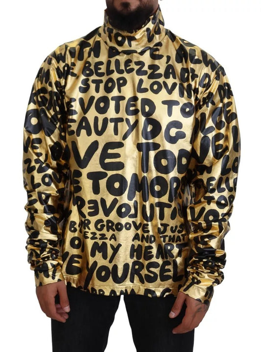 Dolce & Gabbana Gold Logo Print Turtleneck Pullover Sweater by Dolce & Gabbana