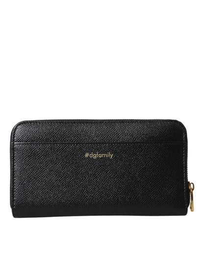 Portefeuille continental zippé Dolce &amp; Gabbana en cuir noir et bleu #DGFAMILY pour homme