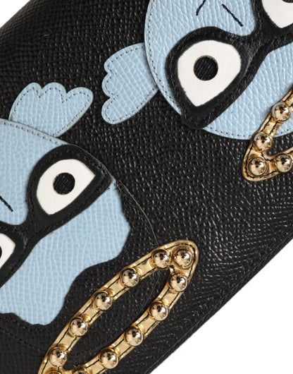 Portefeuille continental zippé Dolce &amp; Gabbana en cuir noir et bleu #DGFAMILY pour homme