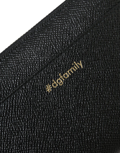 Portefeuille continental zippé Dolce &amp; Gabbana en cuir noir et bleu #DGFAMILY pour homme