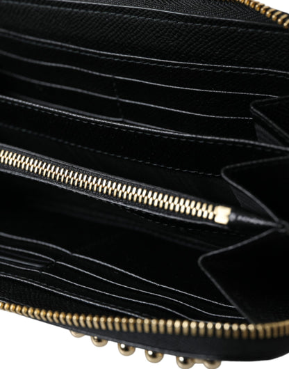Portefeuille continental zippé Dolce &amp; Gabbana en cuir noir et bleu #DGFAMILY pour homme