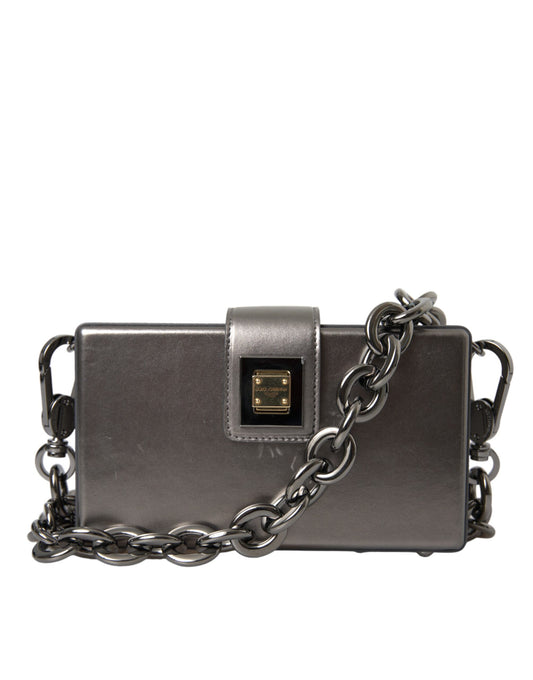 Sac à bandoulière Dolce &amp; Gabbana DG BOX en cuir de veau gris métallisé