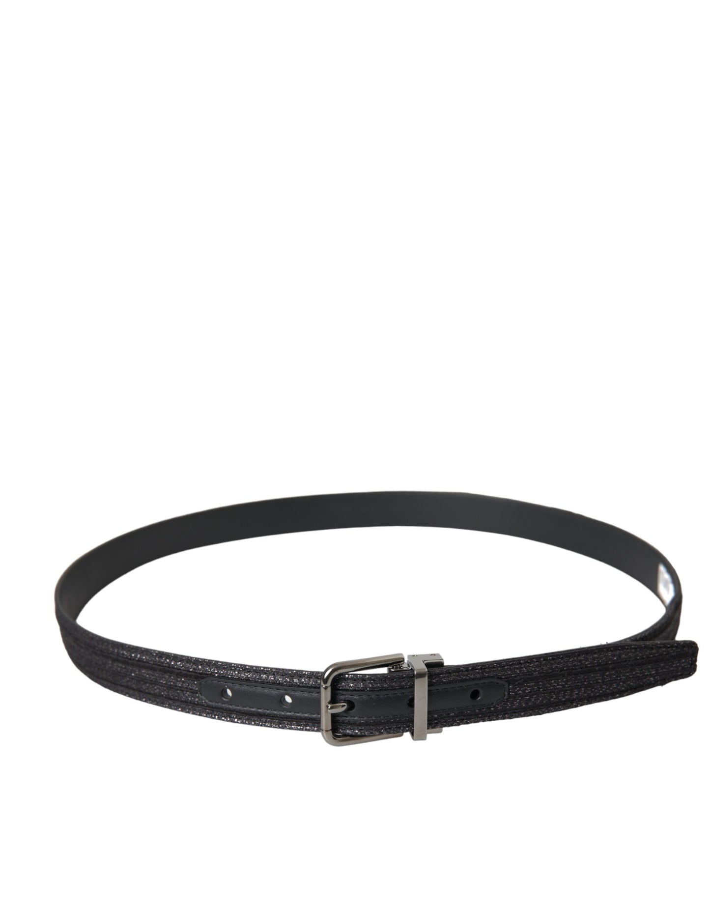 Ceinture Dolce &amp; Gabbana à rayures jacquard noires et boucle en métal argenté