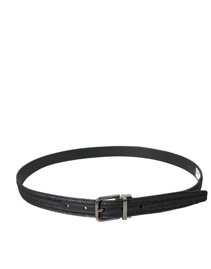 Ceinture Dolce &amp; Gabbana à rayures jacquard noires et boucle en métal argenté