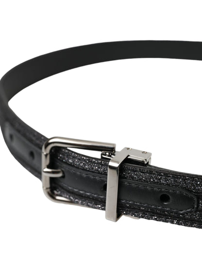 Ceinture Dolce &amp; Gabbana à rayures jacquard noires et boucle en métal argenté