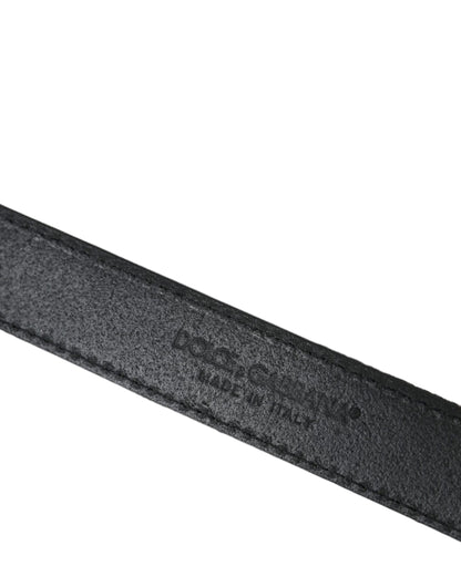 Ceinture Dolce &amp; Gabbana à rayures jacquard noires et boucle en métal argenté