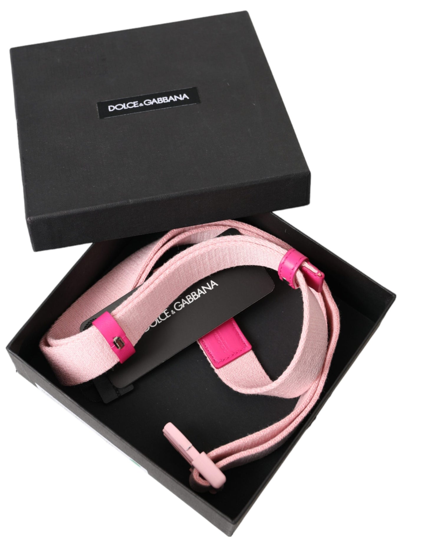 Ceinture Dolce &amp; Gabbana en toile extensible rose avec boucle en plastique pour femme