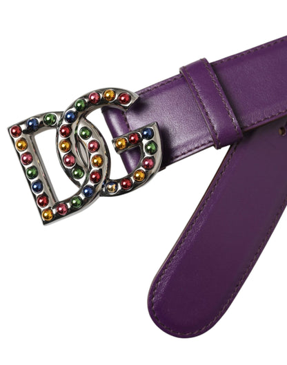 Ceinture Dolce &amp; Gabbana en cuir violet avec logo DG et boucle en métal